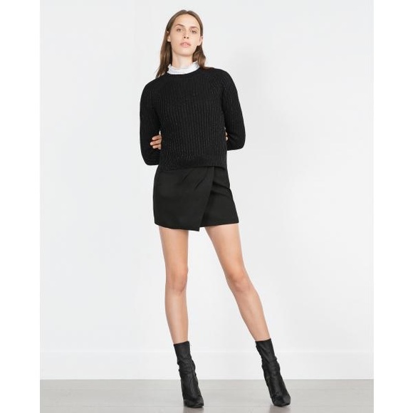 NWT Zara Black Knit Shimmer Bead Cropped Sweater - Picture 2 of 7